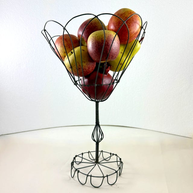 French Antique French Handmade Petal Top Wire Kitchen Basket For Sale - Image 3 of 12