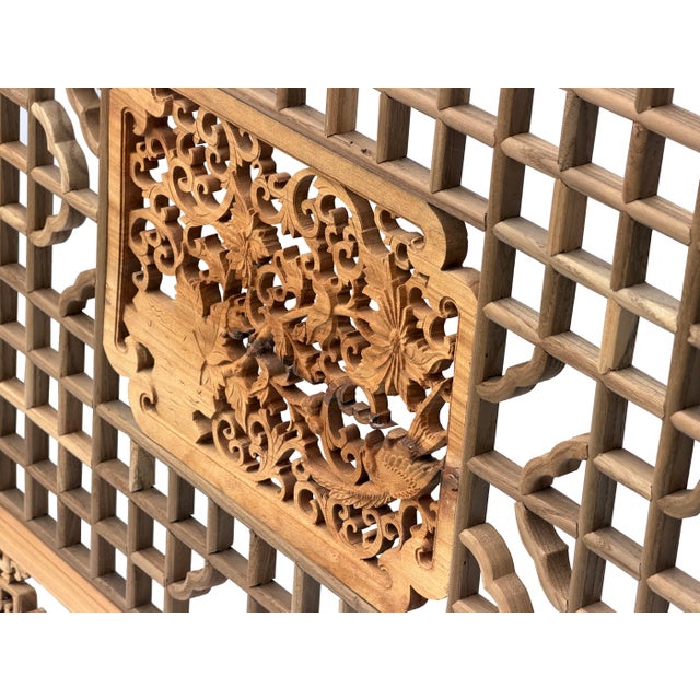 58" Chinese Rectangular Flower Birds Geometric Wood Wall Panel For Sale - Image 11 of 11