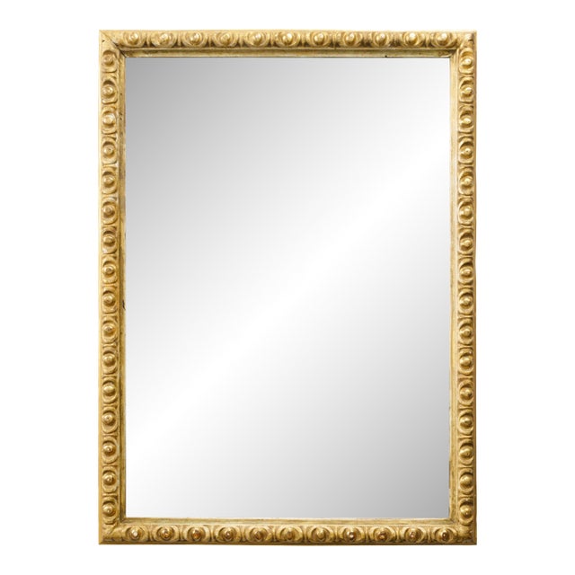 French Midcentury Rectangular Giltwood Mirror with Carved Ovoid Motifs For Sale