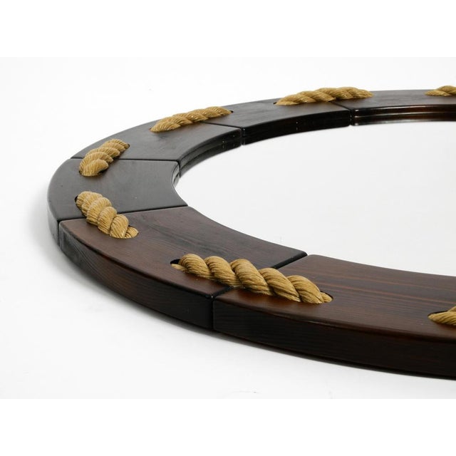 Large Danish Round Wall Mirror in Pine, 1970s For Sale - Image 4 of 16