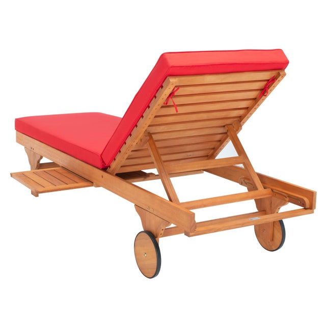 Modern Newport Chaise Lounge Chair with Side Table, Natural/Red Cushion For Sale - Image 3 of 13