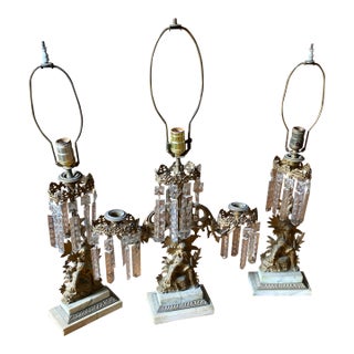 Early 20th Century Three Bronze Marble Base Lamps For Sale