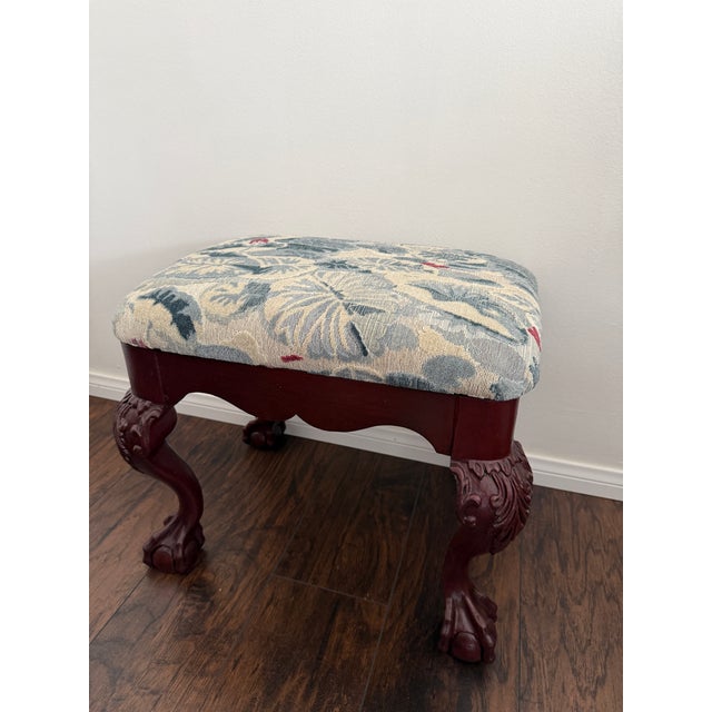Late 20th Century Scalamandre Ninfee Lily Pad Upholstered Ball & Claw Chippendale Foot Stools For Sale In Los Angeles - Image 6 of 6
