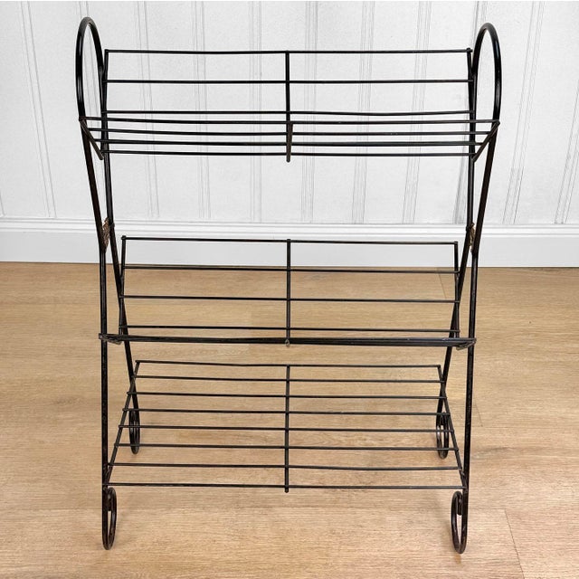 Mid-Century Atomic Sunburst Black Magazine Rack Vinyl Record Stand For Sale - Image 4 of 8