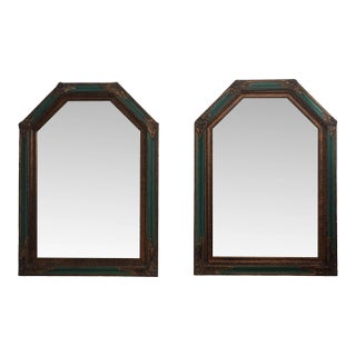 Pair French Green & Gold Finish Decorative Mirrors For Sale