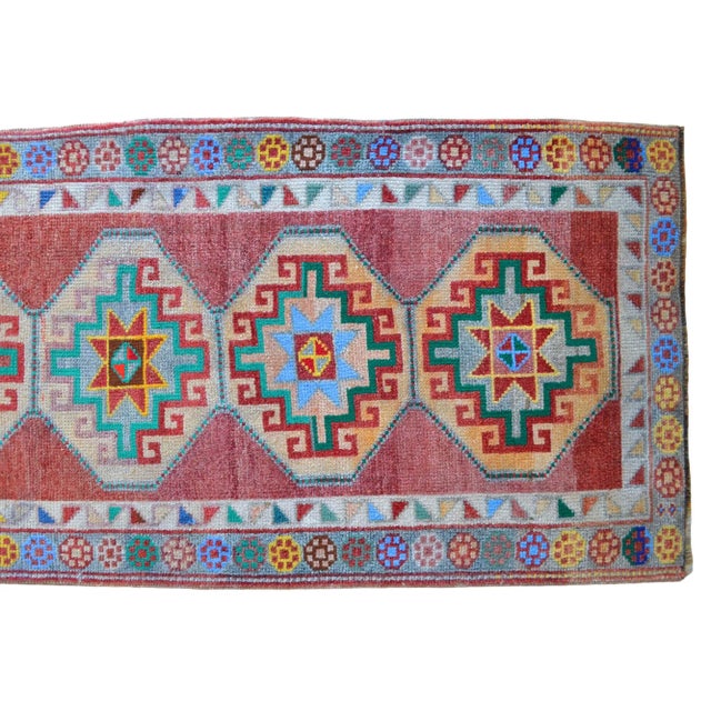 Hand-Knotted Kurdish Runner Rug . Tribal Colorful Runner Rug - 3′3″ × 11′4″ For Sale - Image 10 of 12