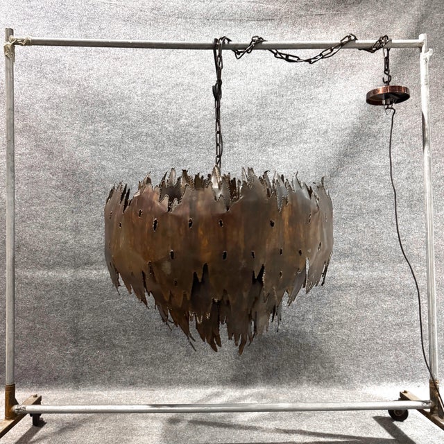 Mid-Century Modern 1960s Mid Century Brutalist Torch-Cut Metal Chandelier by Tom Greene For Sale - Image 3 of 6