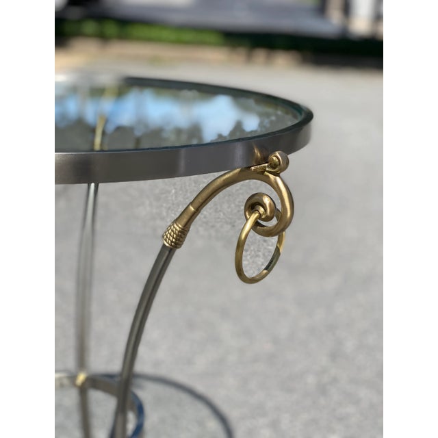 Traditional Mid 20th Century Vintage Steel and Brass Gueridon Table For Sale - Image 3 of 6