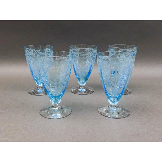 Mid-Century Modern Fostoria Versailles Azure Blue Crystal Parfait Tumbler Glasses- Set of 5 For Sale - Image 3 of 7