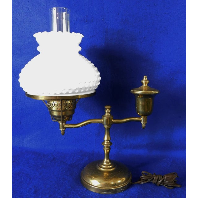 Mid 20th Century Vintage Mid Century Brass White Hobnail Milk Glass Students Desk Lamp For Sale - Image 5 of 13