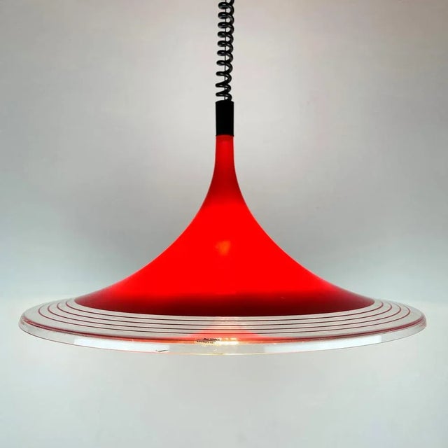 Mid-Century Modern Mid-Century Red Plastic Albatros Pendant Lamp from Meblo, Yugoslavia, 1970s For Sale - Image 3 of 12