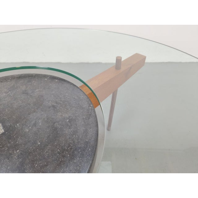Round Glass Coffee Table with Wood X-Base, 1970 For Sale - Image 15 of 17