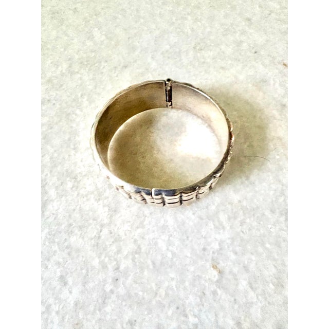 Contemporary Sterling Silver, Large Solid Mexican Taxco Hinged Cuff Bracelet For Sale - Image 3 of 7