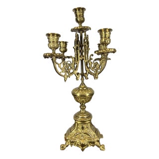 Vintage French Style Ornate 5-Arm Candelabra For Sale