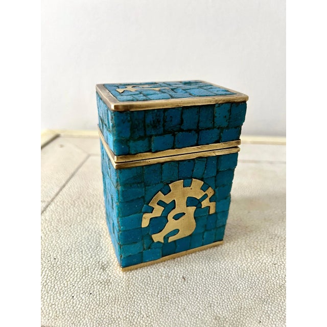 Metal Handwrought Mid-Century Modern Mexican Mosaic and Brass Box by Salvador Teran For Sale - Image 7 of 11