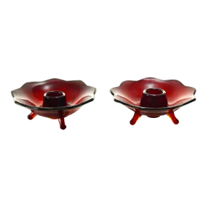 Ruby Red Glass Candle Holders – a Pair