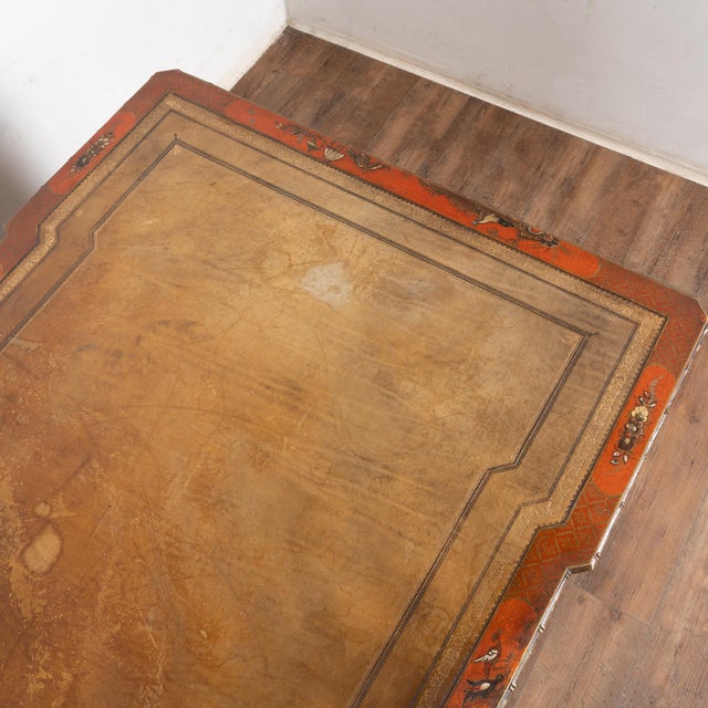 19th Century Victorian Red Chinoiserie Faux Bamboo English Partners Desk For Sale - Image 12 of 14