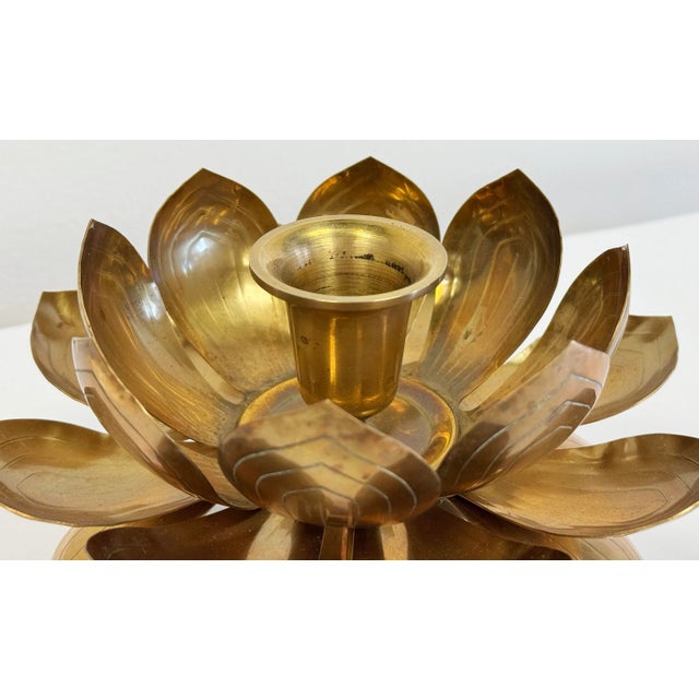 Vintage Layered Brass Lotus Candleholder For Sale - Image 4 of 8