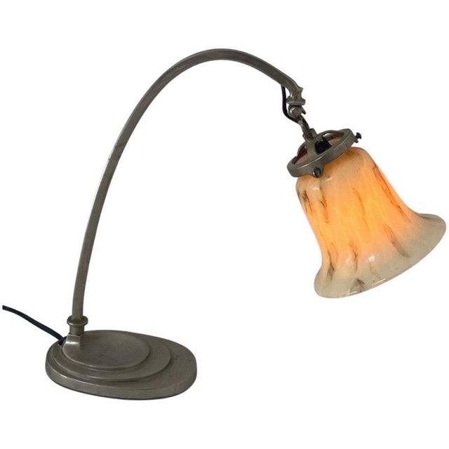 Art Deco Desk Lamp with Marbled Glass & Adjustable Shade For Sale - Image 3 of 9