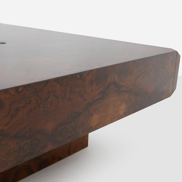 1970s Square Alveo Coffee Table in Walnut Burlwood and Brass by Willy Rizzo for Sabot Design For Sale - Image 5 of 8