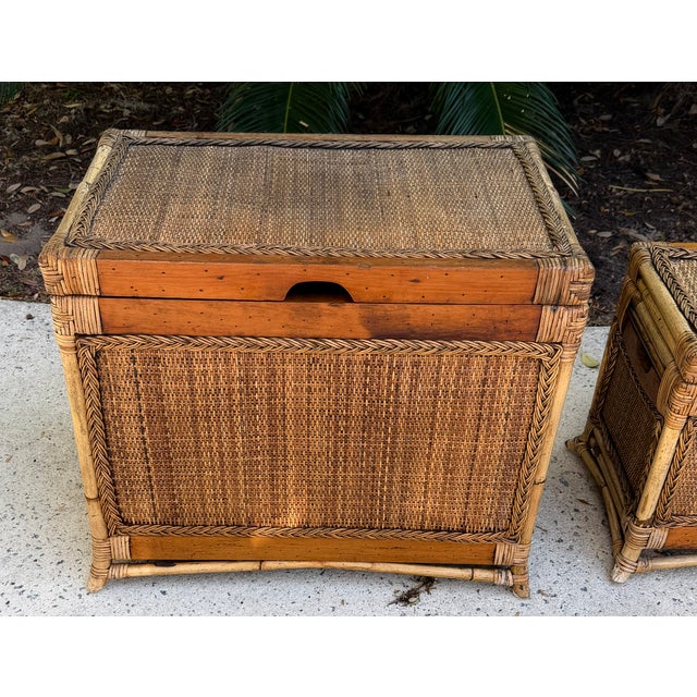 Brown Pair Shabby Chic Rattan Trunks, Large and Small For Sale - Image 8 of 16