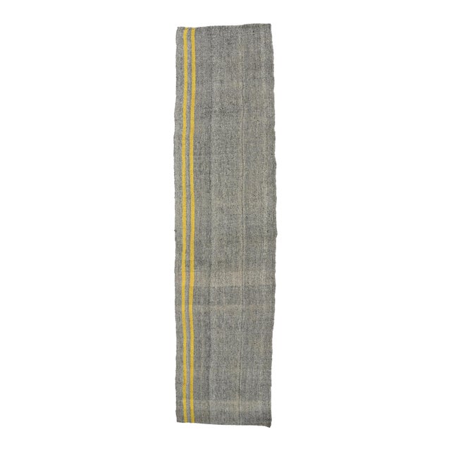 Gray & Yellow Vintage Kilim Runner - 2`6″ X 14`3″ For Sale