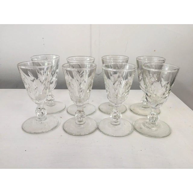 Vintage 1950's midcentury set of eight , fine cut sherry / shot glasses , no makers mark ,knowing to be " Colonial...