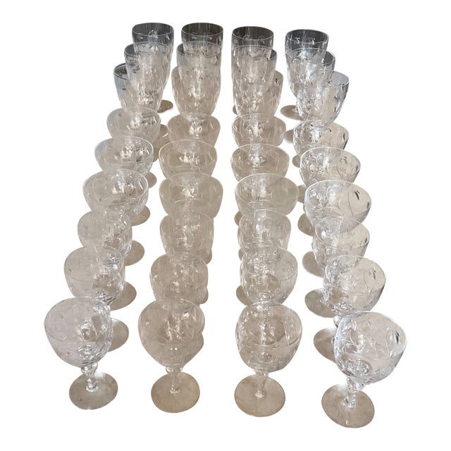 36pc Stuart Crystal Minuet Stemware Set Service For Sale