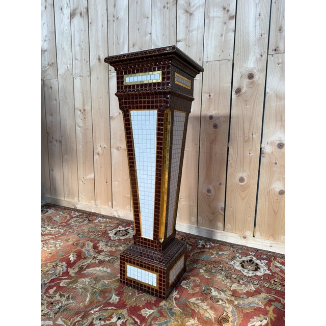 1920s Art Deco Pedestal in Mosaic Glazed Earthenware, 1920s For Sale - Image 5 of 7