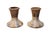 A pair of hand thrown candle holders attributed to American potter Donn Young. Vase shaped and decorated with yellow and...