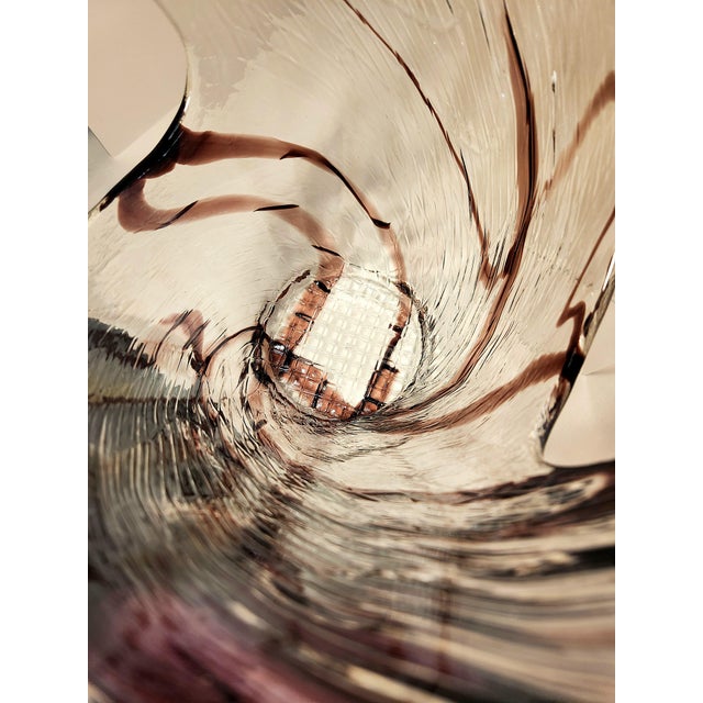 Vintage Murano Wave Vase | Oxblood Brown Ribbons, Mid-Century Italian Sculptural Glass Centerpiece For Sale - Image 10 of 12