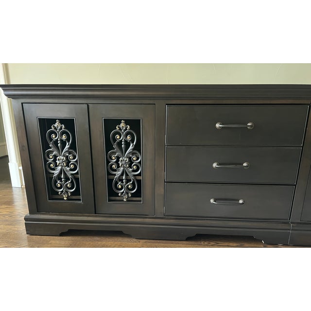 An exceptionally well-made, substantial custom media console or credenza that combines beautiful detailing with remarkably...