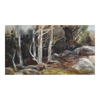 Mid 20th Century Secluded Forest Stream Impressionist Watercolor Painting For Sale