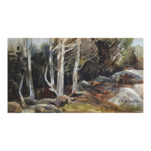 Mid 20th Century Secluded Forest Stream Impressionist Watercolor Painting