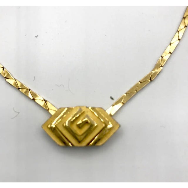 Mid-Century Modern Vintage Givenchy Modernist Gold-Tone Snake Chain Choker Necklace With Double-G Clasp For Sale - Image 3 of 5