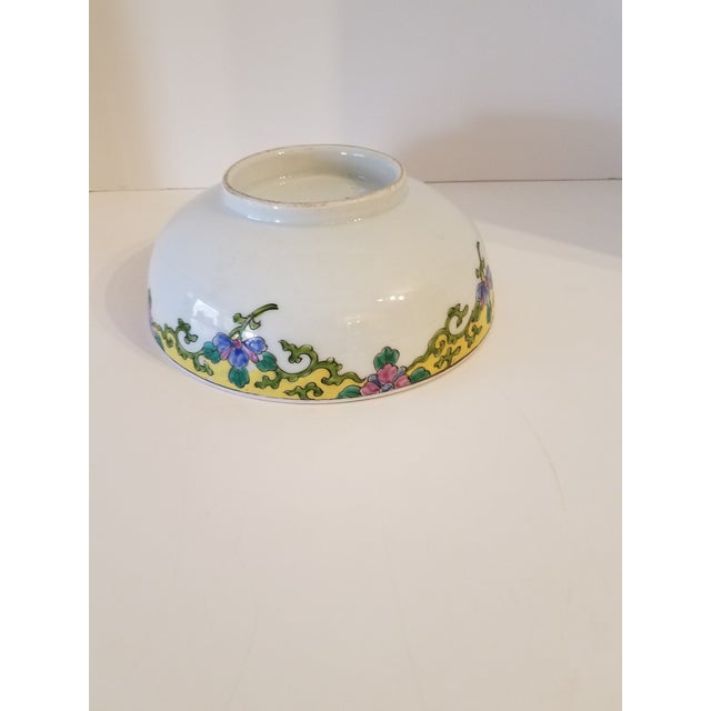 Japanese Antique Cloisonne Japanese "Nippon" Hand Painted Enamel Peacock Floral Bowl Marked For Sale - Image 3 of 6
