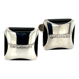 Late 20th Century Bulgari Estate Onyx Cufflinks Sterling Silver 19.24 Grams, A Pair