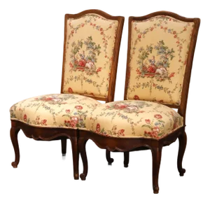 Pair 19th Century French Louis XV Walnut Side Chairs With Provençal Upholstery