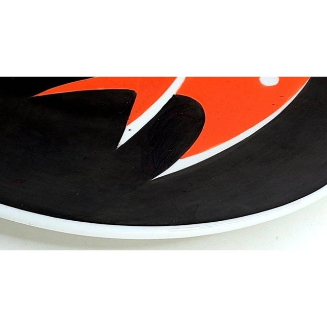 1970s János Török for Zsolnay Hand Painted Ceramic Art Black and Red Fish Plate, Hungarian Artist For Sale - Image 10 of 11
