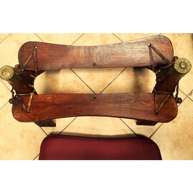 Antique Egyptian Ottoman with Brass Ornamentation and Leather, 1920s For Sale - Image 17 of 18