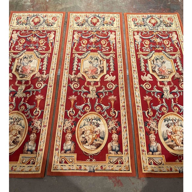 Mid-Century French Neo-Classical Hand Woven Wall Portieres Tapestries-Set of 3 For Sale - Image 4 of 13