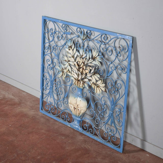 20th Century Light Blue Iron Fireplace Cover or Spark Guard For Sale - Image 3 of 9