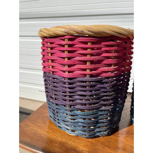 Boho Chic Vintage Pair of Colorful Handmade Filipino Baskets For Sale - Image 3 of 10