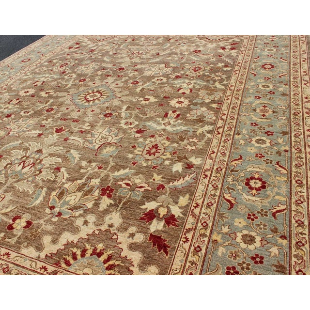 Tan Large Sultanabad Design Vintage Rug With Florals in Brown, Lt. Blue & Red 11' 10" X 14' 9" For Sale - Image 8 of 13