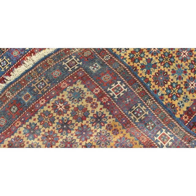 Antique Caucasian Shirvan Rug in Yellow Background and Blue Border For Sale In Atlanta - Image 6 of 7