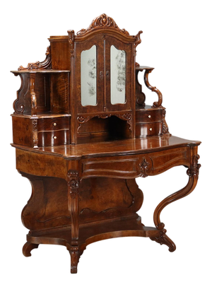 Louis Philippe Writing Desk in Walnut and Walnut Feather