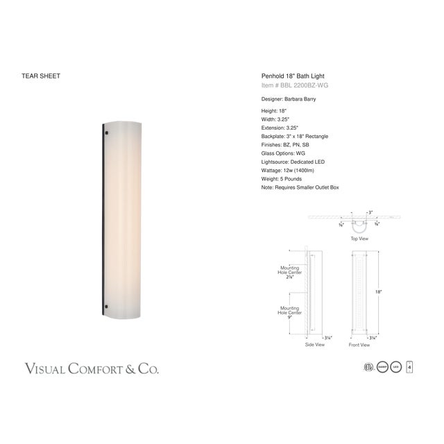 Modern Barbara Barry for Visual Comfort Signature Penhold 18" Bath Light in Bronze with White Glass For Sale - Image 3 of 5