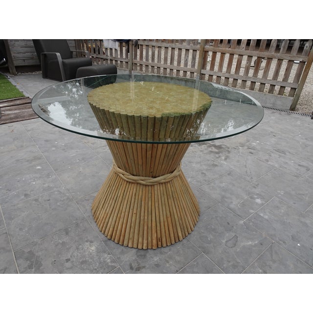 1970s MC Guire Bamboo Rattan and Glass Dining Table, 1970s For Sale - Image 5 of 17