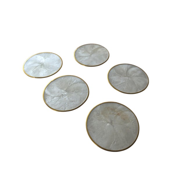 Coastal Capiz Shell Coasters- Set of 5 For Sale In Charlotte - Image 6 of 8