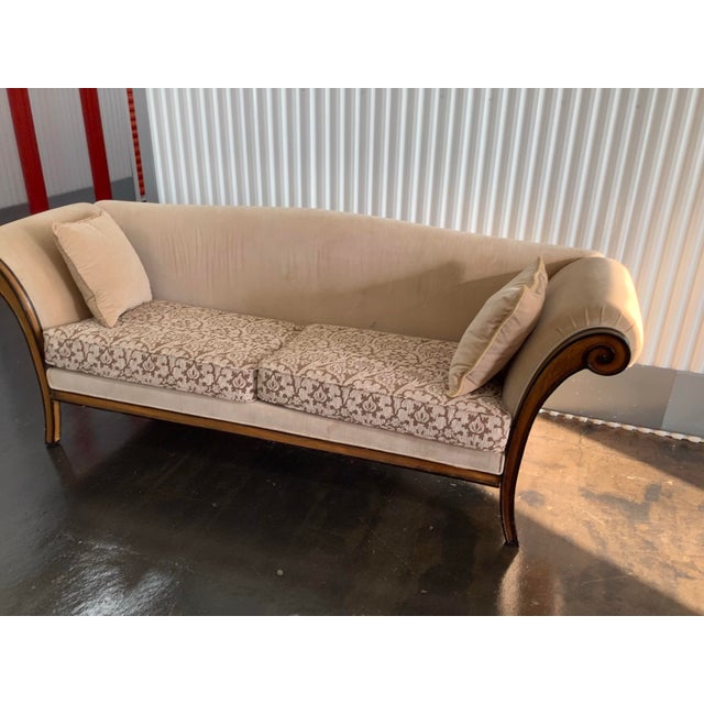 Upholstered Sofa With Carved Wood Frame and Scrolled Arms For Sale - Image 12 of 12